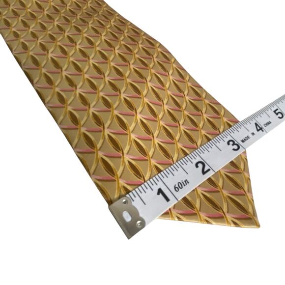 LANVIN "Paris" Gold & Pink Geometric Print 100% Silk, Made in France - Picture 10 of 14